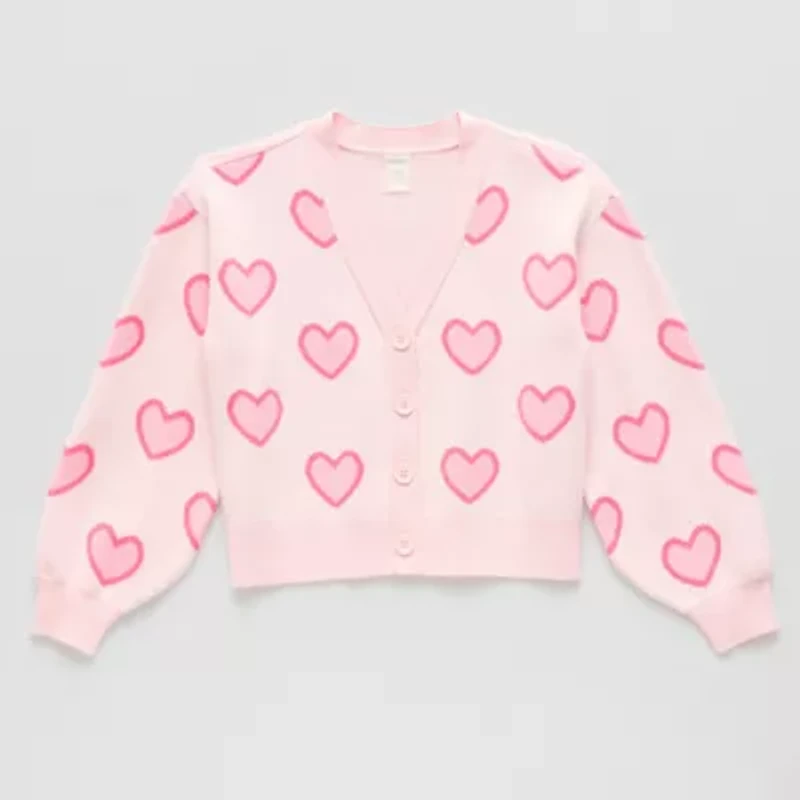 Thereabouts Little & Big Kid Girls Long Sleeve Button Hearts Cardigan