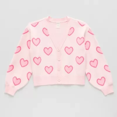 Thereabouts Little & Big Kid Girls Long Sleeve Button Hearts Cardigan