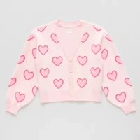 Thereabouts Little & Big Kid Girls Long Sleeve Button Hearts Cardigan