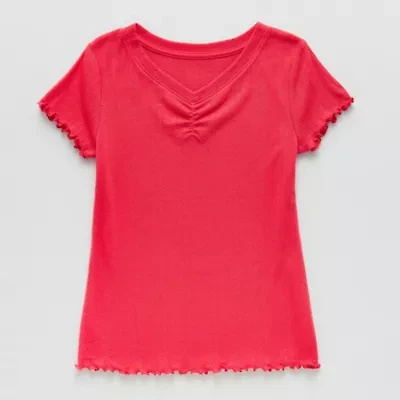 Thereabouts Rib Little & Big Kid Girls V Neck Short Sleeve T-Shirt