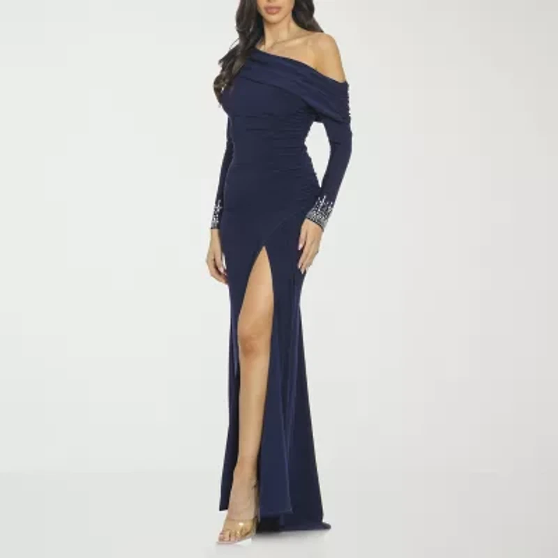 Premier Amour Womens Embellished Long Sleeve Evening Gown