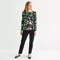 Liz Claiborne Womens Tall Crew Neck Long Sleeve Adaptive Blouse