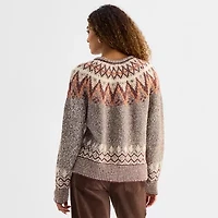 a.n.a Tall Womens Crew Neck Long Sleeve Geometric Pullover Sweater