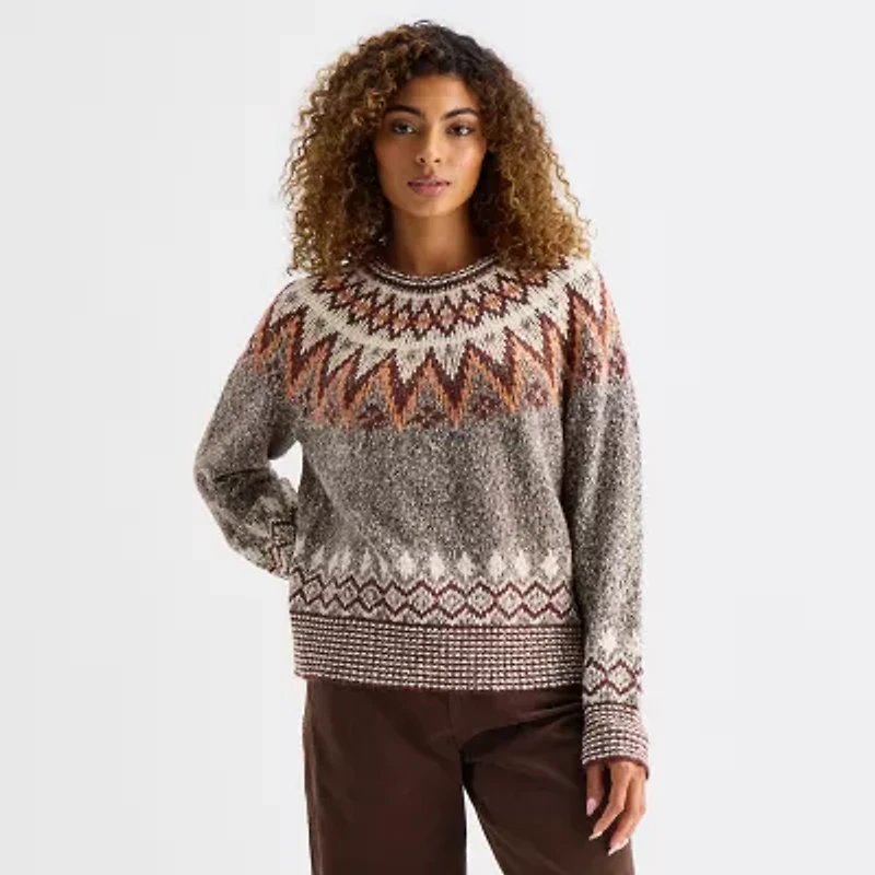 a.n.a Tall Womens Crew Neck Long Sleeve Geometric Pullover Sweater