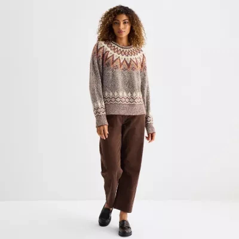 a.n.a Tall Womens Crew Neck Long Sleeve Geometric Pullover Sweater