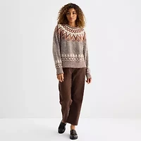 a.n.a Tall Womens Crew Neck Long Sleeve Geometric Pullover Sweater