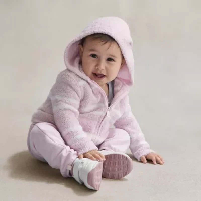 Okie Dokie Fuzzy Baby Girls Hooded Long Sleeve Zipper Cardigan