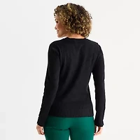 Liz Claiborne Womens Round Neck Long Sleeve Striped Pullover Sweater