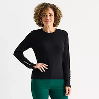 Liz Claiborne Womens Round Neck Long Sleeve Striped Pullover Sweater