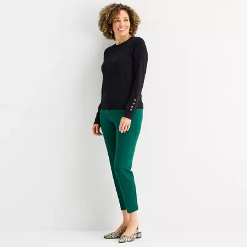 Liz Claiborne Womens Round Neck Long Sleeve Striped Pullover Sweater