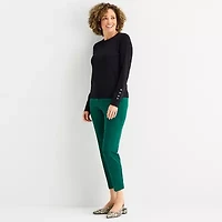 Liz Claiborne Womens Round Neck Long Sleeve Striped Pullover Sweater