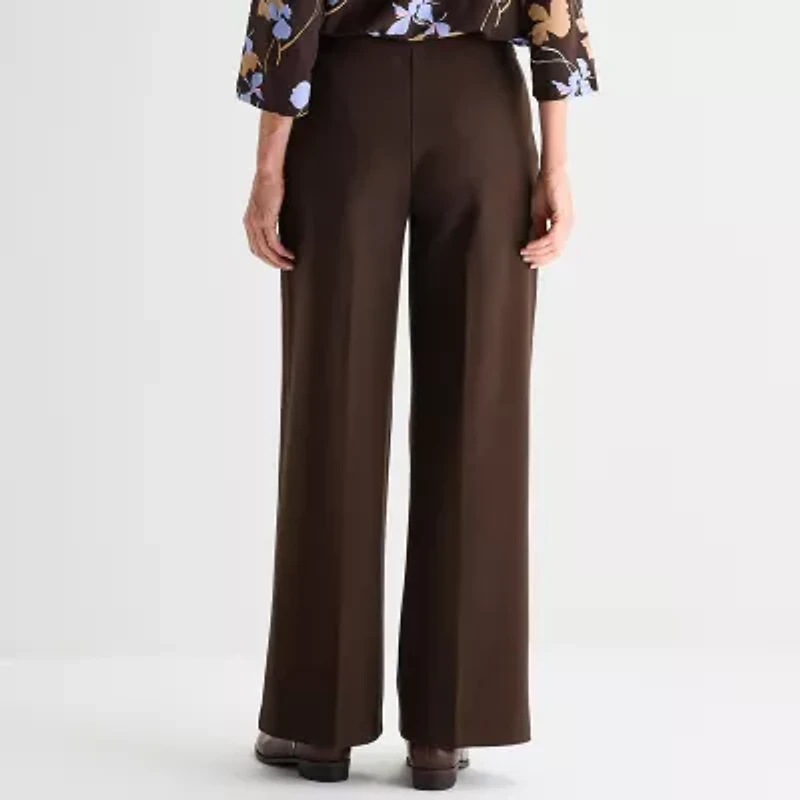 Liz Claiborne Womens Wide Leg Mid Rise Pull-On Pant