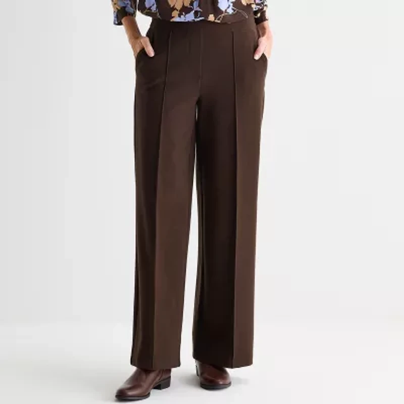 Liz Claiborne Womens Wide Leg Mid Rise Pull-On Pant