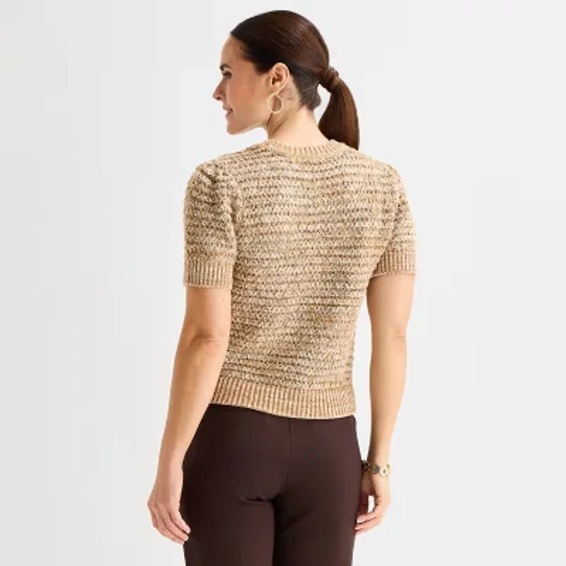 Liz Claiborne Womens Crew Neck Short Sleeve Pullover Sweater