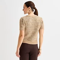 Liz Claiborne Womens Crew Neck Short Sleeve Pullover Sweater