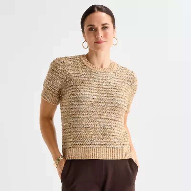 Liz Claiborne Womens Crew Neck Short Sleeve Pullover Sweater