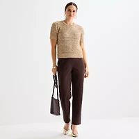 Liz Claiborne Womens Crew Neck Short Sleeve Pullover Sweater