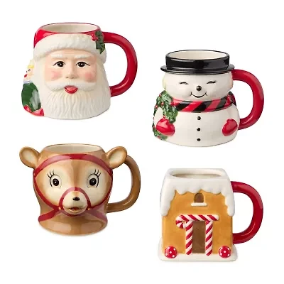 Certified International Santa'S Retro Christmas 4-pc. Holiday Coffee Mug