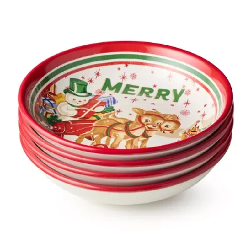 Certified International Santa'S Retro Christmas 4-pc. Ceramic Soup Bowl