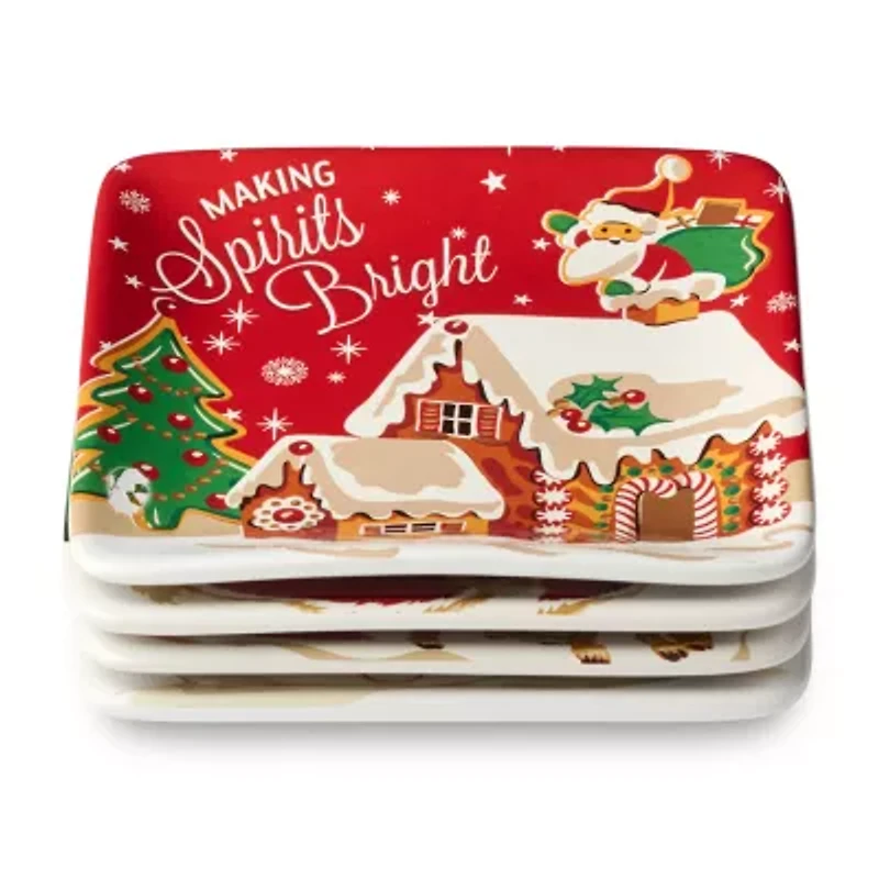 Certified International Santa'S Retro Christmas 4-pc. Ceramic Appetizer Plate