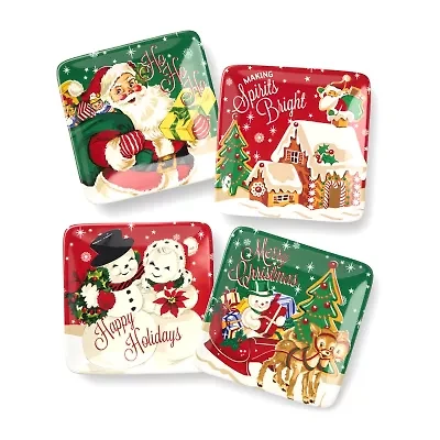 Certified International Santa'S Retro Christmas 4-pc. Ceramic Appetizer Plate