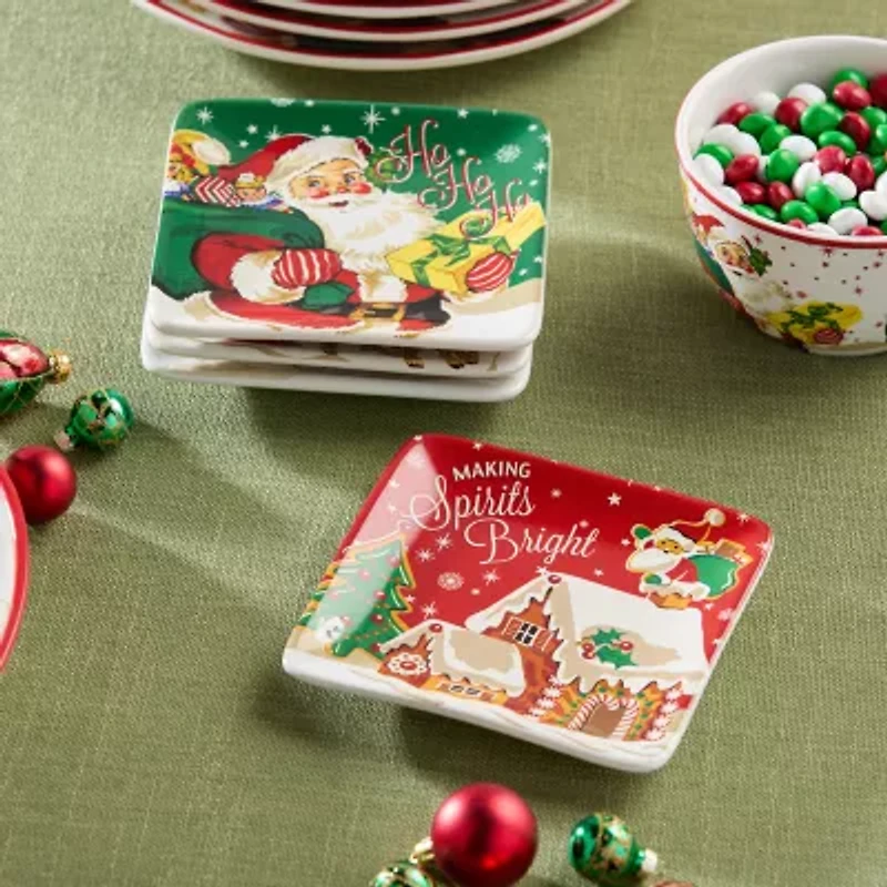 Certified International Santa'S Retro Christmas 4-pc. Ceramic Appetizer Plate
