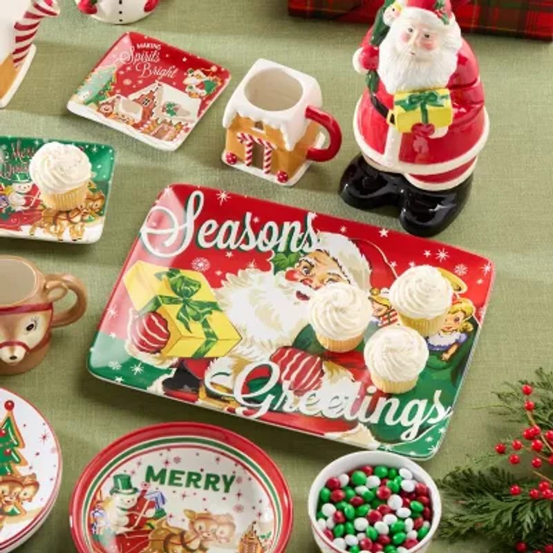 Certified International Santa'S Retro Christmas Ceramic Serving Platter