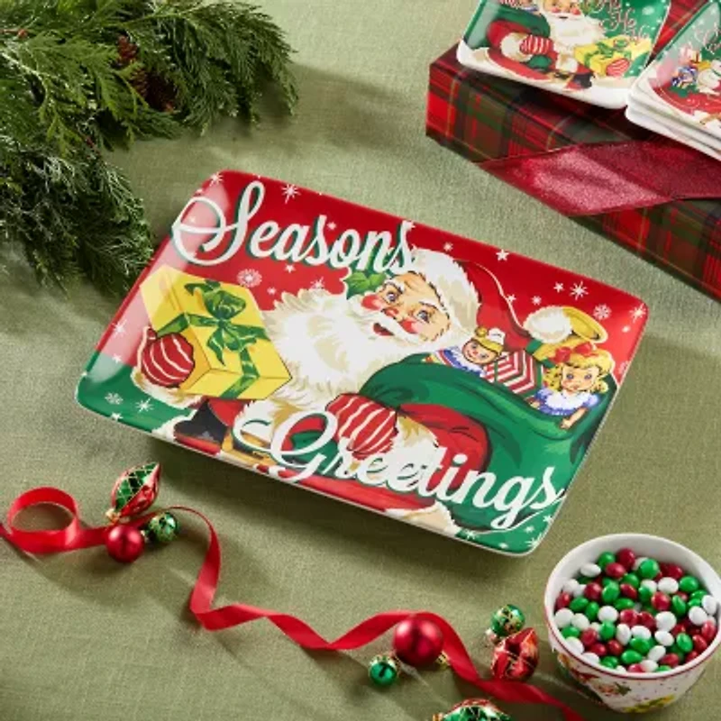 Certified International Santa'S Retro Christmas Ceramic Serving Platter