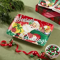 Certified International Santa'S Retro Christmas Ceramic Serving Platter