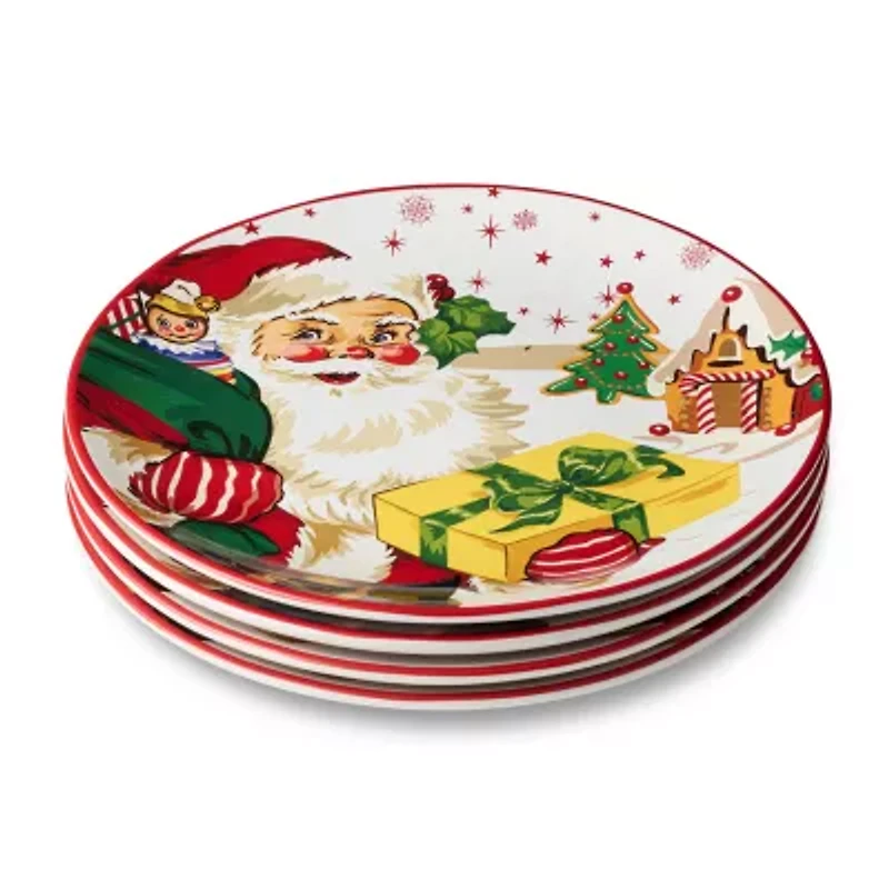 Certified International Santa'S Retro Christmas 4-pc. Ceramic Dinner Plate