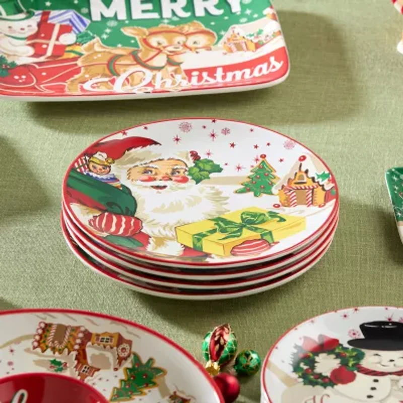 Certified International Santa'S Retro Christmas 4-pc. Ceramic Dinner Plate