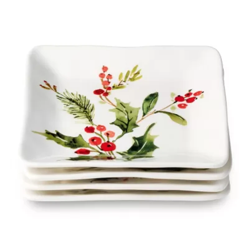 Certified International Holly And Vines 4-pc. Stoneware Appetizer Plate