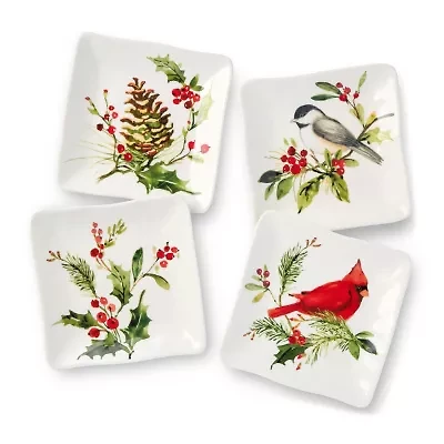 Certified International Holly And Vines 4-pc. Stoneware Appetizer Plate