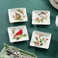 Certified International Holly And Vines 4-pc. Stoneware Appetizer Plate
