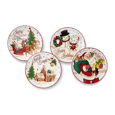 Certified International Santa'S Retro Christmas 4-pc. Ceramic Dessert Plate