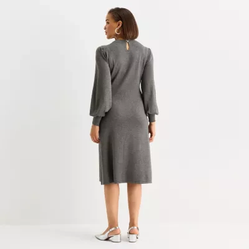 Liz Claiborne Womens Plus Long Sleeve Midi Sweater Dress