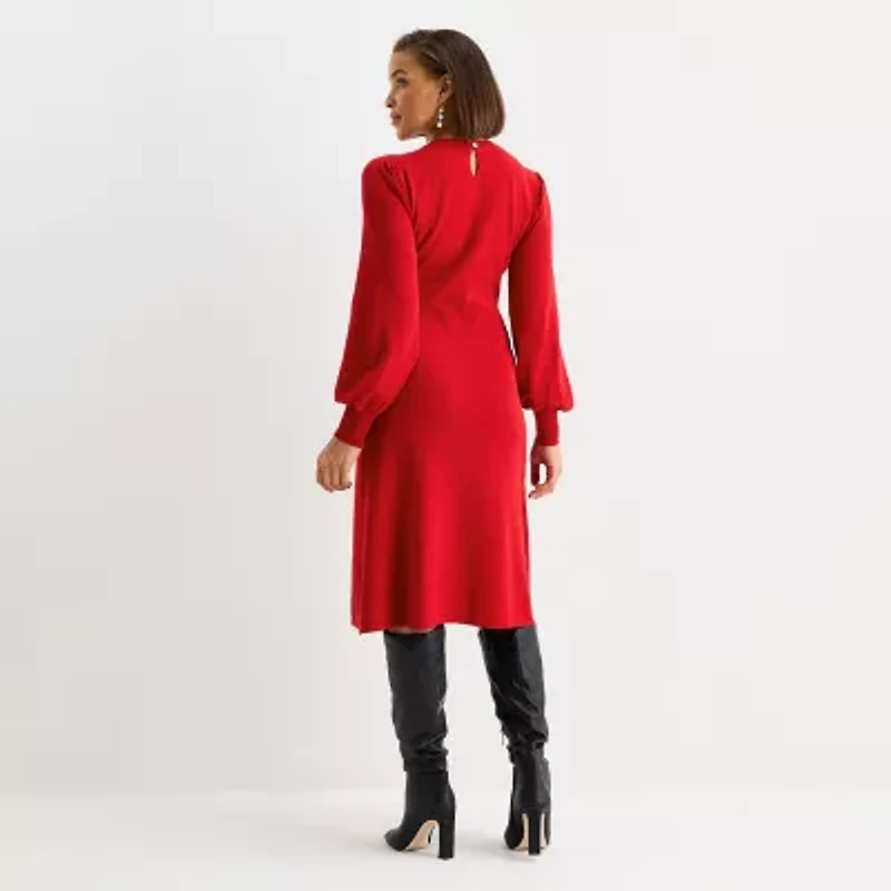 Liz Claiborne Womens Plus Long Sleeve Midi Sweater Dress