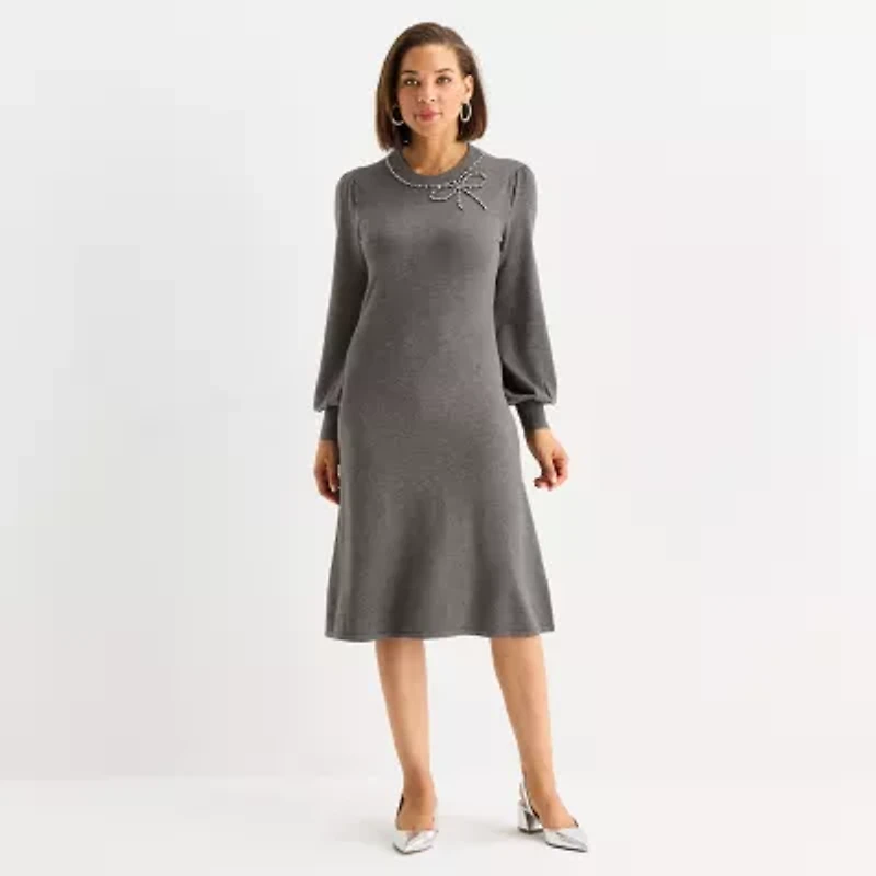 Liz Claiborne Womens Plus Long Sleeve Midi Sweater Dress