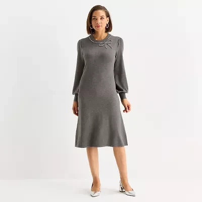 Liz Claiborne Womens Plus Long Sleeve Midi Sweater Dress