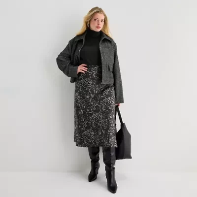 Worthington Womens Plus Mid Rise Midi A-Line Skirt