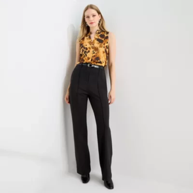 Worthington Womens Henley Neck Sleeveless Satin Blouse