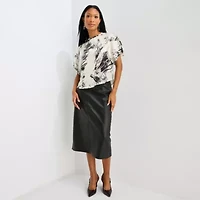 Worthington Womens Crew Neck Short Sleeve Satin Blouse