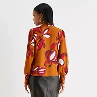 Worthington Womens Split Tie Neck Long Sleeve Blouse