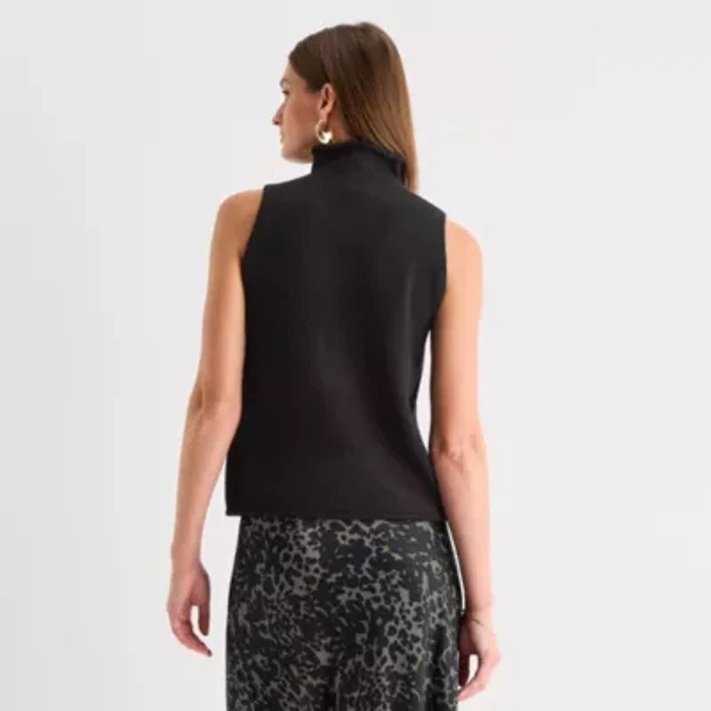 Worthington Womens Funnel Neck Sleeveless Pullover Sweater