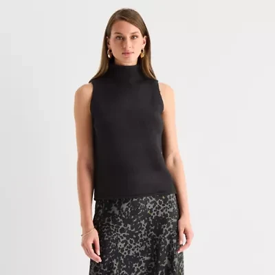 Worthington Womens Funnel Neck Sleeveless Pullover Sweater