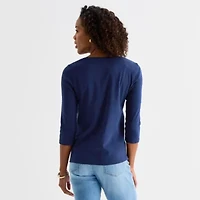 St. John's Bay Womens Easy-on + Easy-off V Neck 3/4 Sleeve Adaptive T-Shirt
