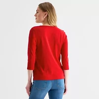 St. John's Bay Womens Easy-on + Easy-off V Neck 3/4 Sleeve Adaptive T-Shirt