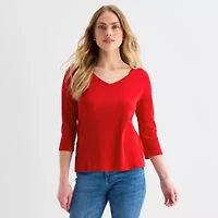 St. John's Bay Womens Easy-on + Easy-off V Neck 3/4 Sleeve Adaptive T-Shirt