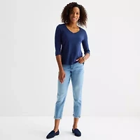 St. John's Bay Womens Easy-on + Easy-off V Neck 3/4 Sleeve Adaptive T-Shirt