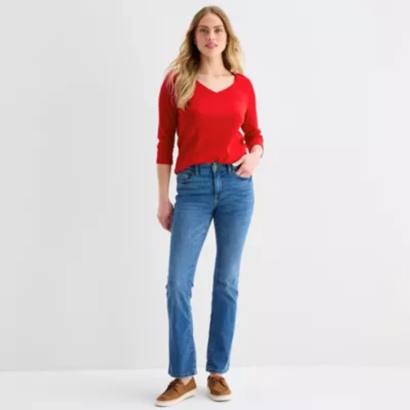 St. John's Bay Womens Easy-on + Easy-off V Neck 3/4 Sleeve Adaptive T-Shirt